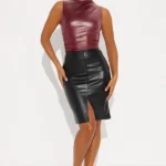 Kendra Leather Midi Pencil Skirt - Black