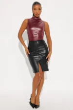 Kendra Leather Midi Pencil Skirt - Black