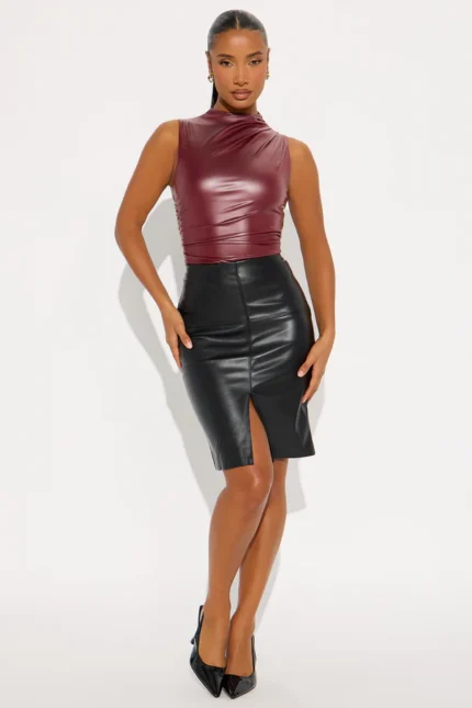 Kendra Leather Midi Pencil Skirt - Black
