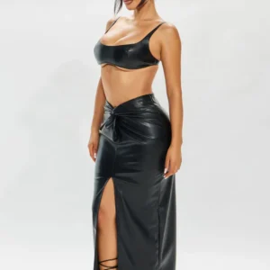 Estelle Leather Maxi Skirt - Black