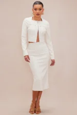 Nelly Leather Midi Skirt - Cream