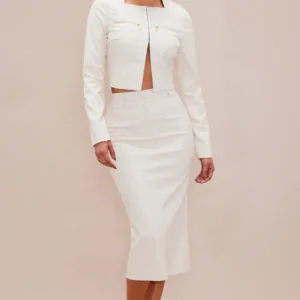 Nelly Leather Midi Skirt - Cream