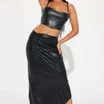 Dinner Date Leather Midi Skirt - Black