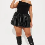 Verity Leather Bubble Mini Skort - Black