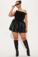 Verity Leather Bubble Mini Skort - Black