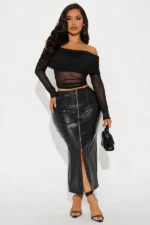 Under Radar Leather Midi Skirt - Black