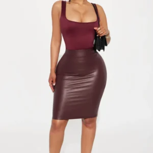 Avalon Leather Pencil Midi Skirt - Wine