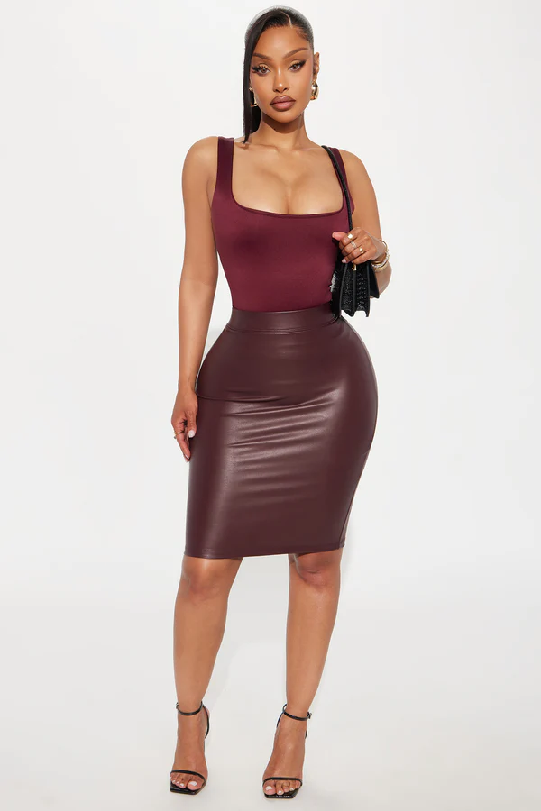Avalon Leather Pencil Midi Skirt - Wine
