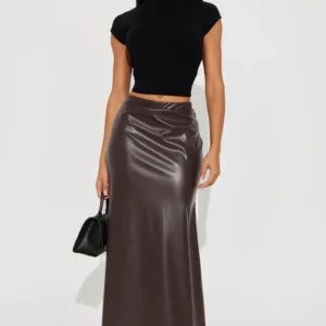 Show Me Love Leather Mermaid Maxi Skirt - Chocolate