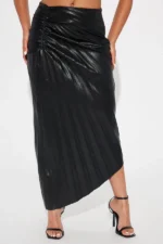 Dinner Date Leather Midi Skirt - Black - Image 2