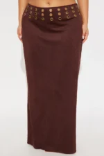 Harlowe Suede Maxi Skirt - Dark Brown - Image 2