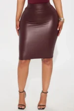 Avalon Leather Pencil Midi Skirt - Wine - Image 2