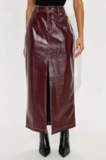 Set The Tone High Slit Patent Leather Maxi Skirt - Burgundy - Image 2