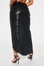Dinner Date Leather Midi Skirt - Black - Image 3