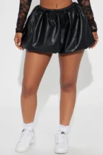 Verity Leather Bubble Mini Skort - Black - Image 3