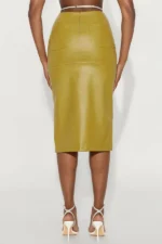 Set You Straight Leather Midi Skirt - Chartreuse - Image 3