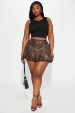 Giana Washed Leather Mini Skirt - Brown - Image 4
