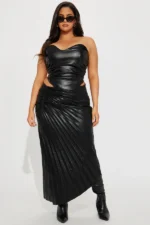 Dinner Date Leather Midi Skirt - Black - Image 4