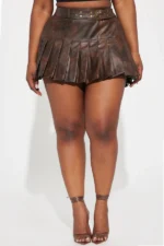 Giana Washed Leather Mini Skirt - Brown - Image 5
