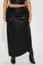 Dinner Date Leather Midi Skirt - Black - Image 5
