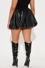 Verity Leather Bubble Mini Skort - Black - Image 5