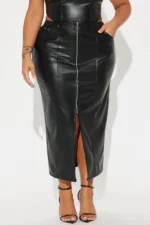 Under Radar Leather Midi Skirt - Black - Image 5