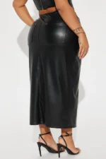 Under Radar Leather Midi Skirt - Black - Image 6
